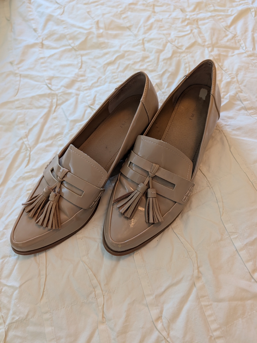 Tahari Lainey Beige Patent Tassel Loafers
